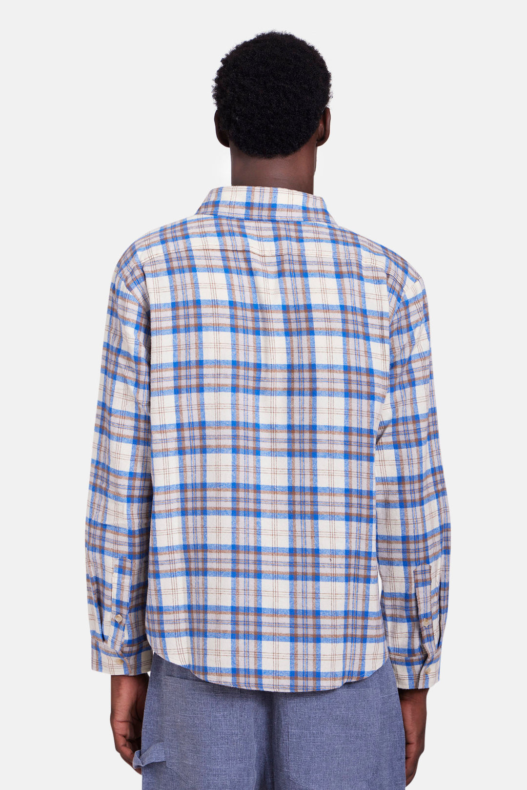 Brandon Brushed Flannel White/Blue Plaid