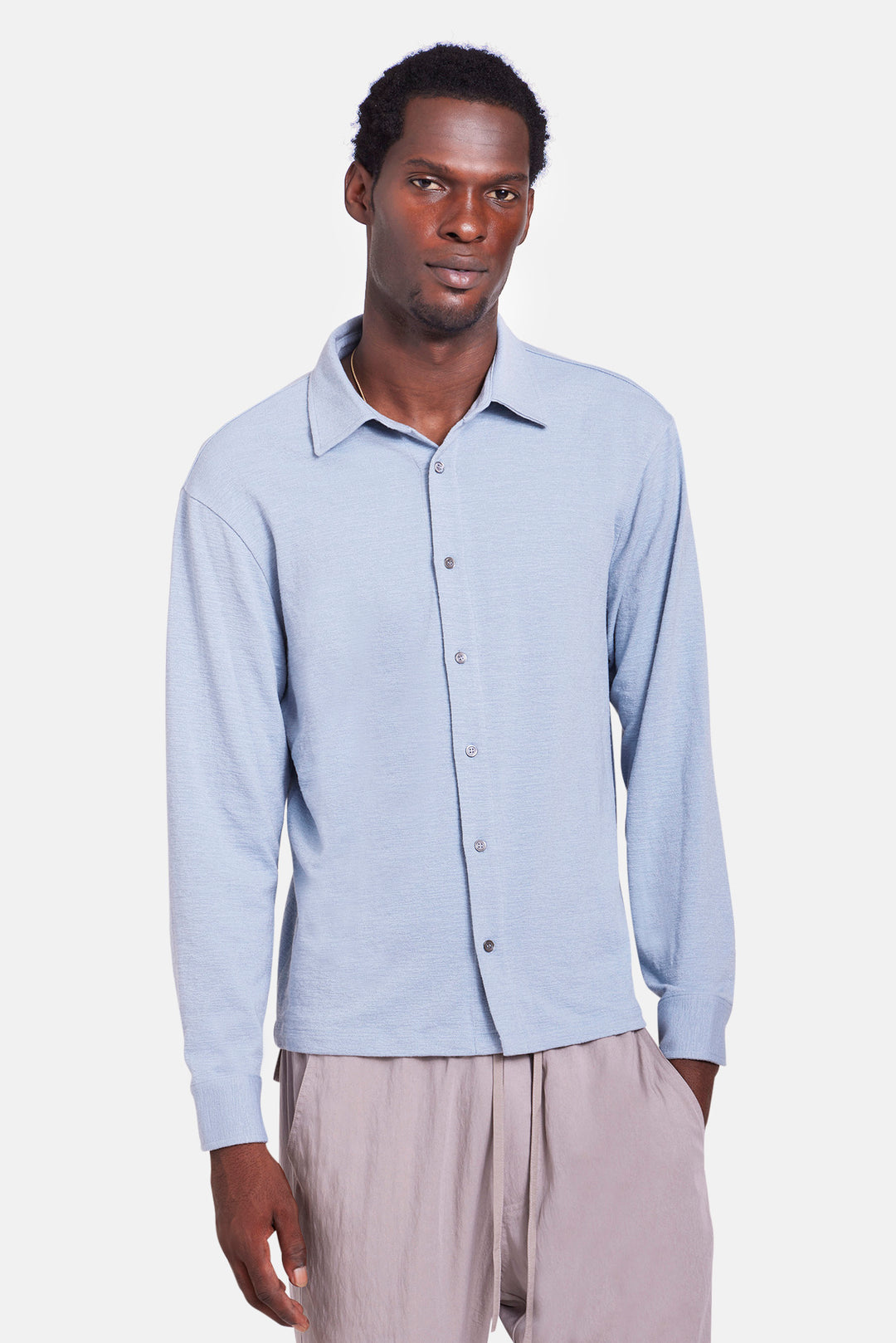 Slub Long Sleeve Button Up Patina Blue