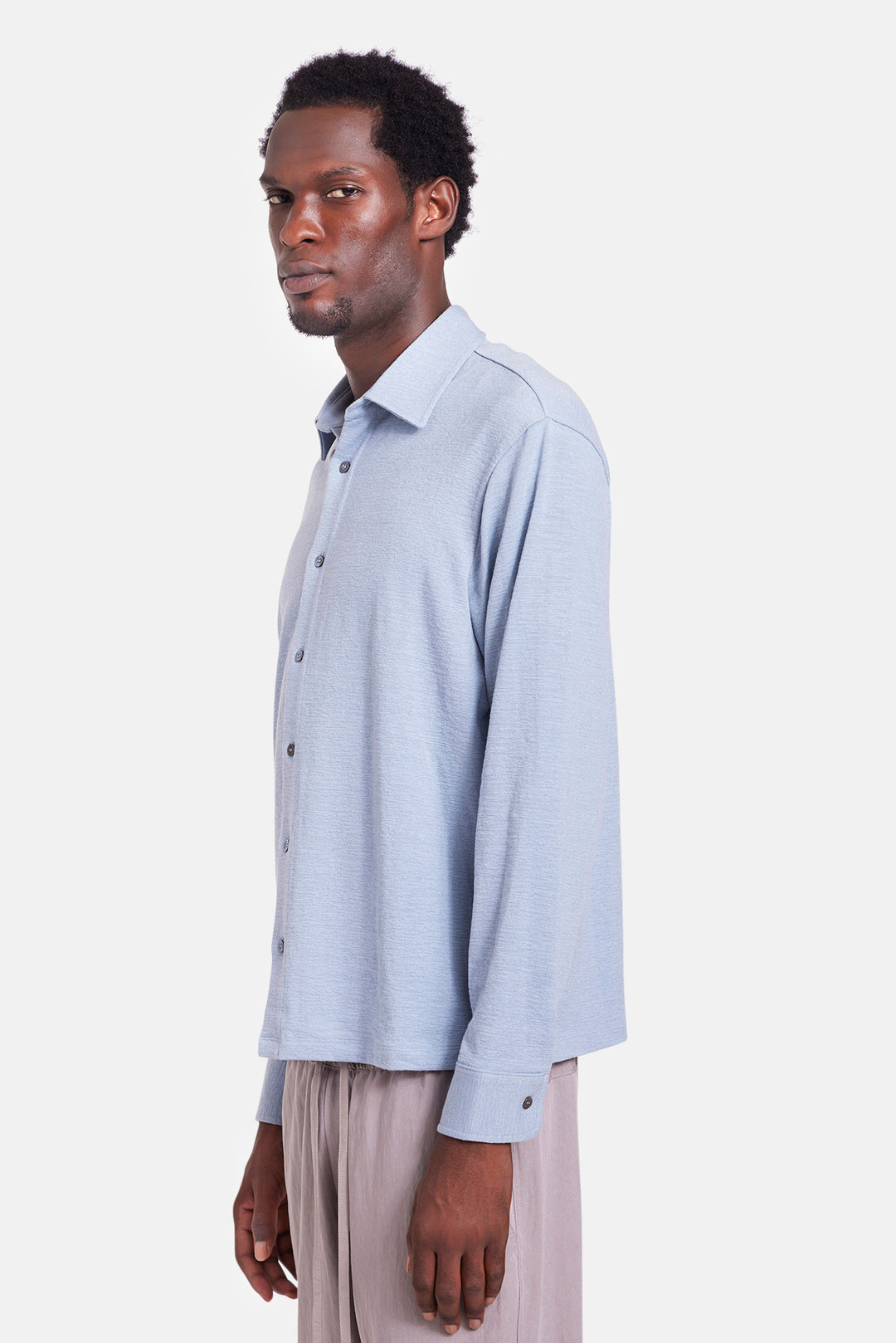 Slub Long Sleeve Button Up Patina Blue