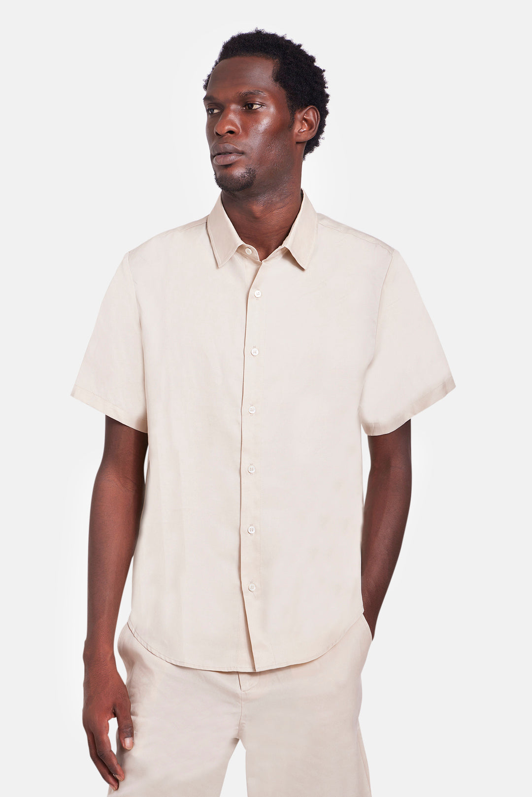 Tencel SS Buttondown Beige