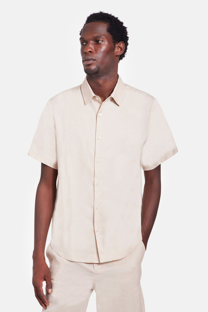 Tencel SS Buttondown Beige