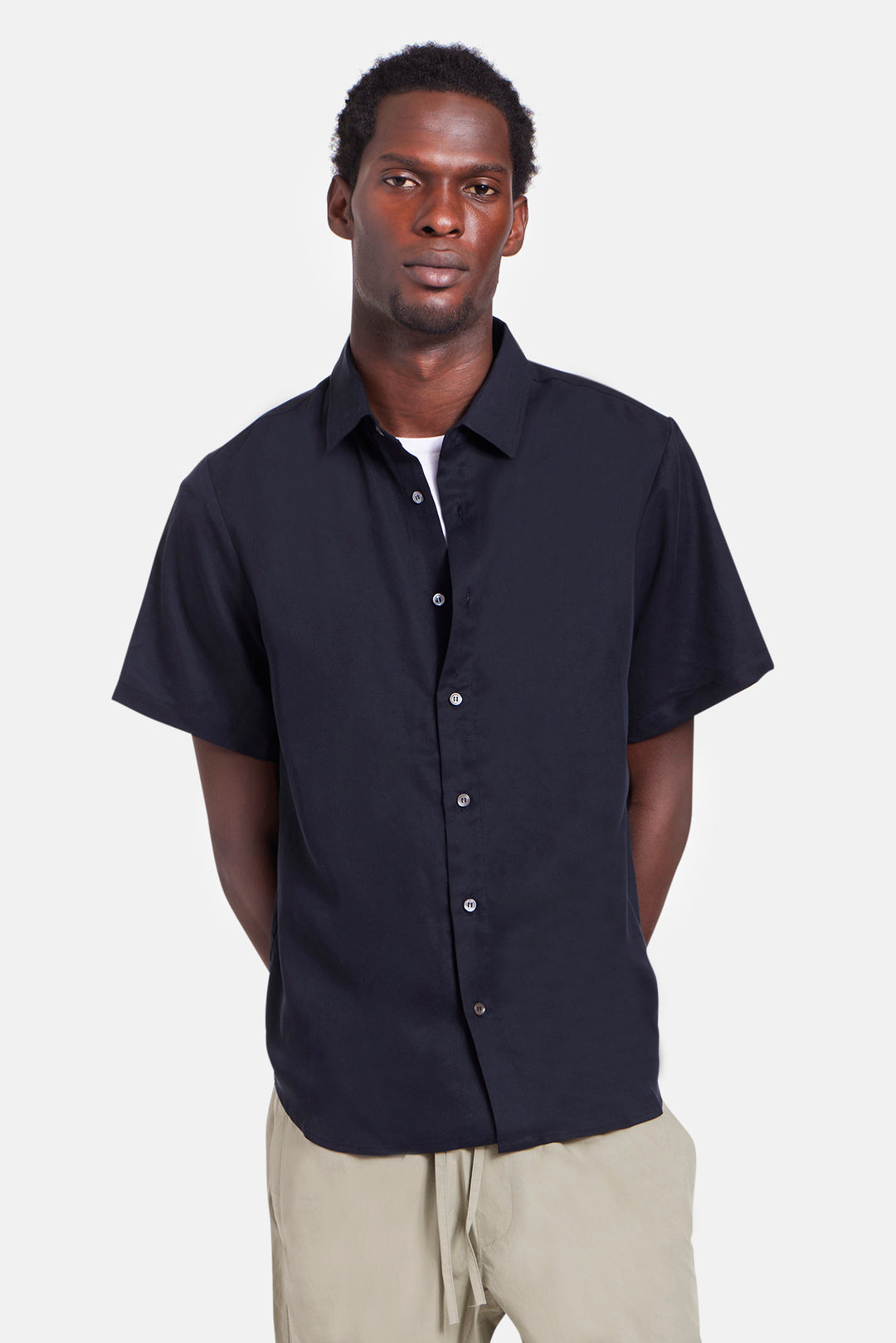 Tencel SS Buttondown Navy
