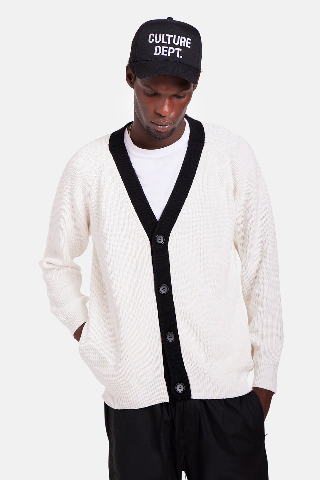 BK Ribbed Combo Cardigan Ivory/Black