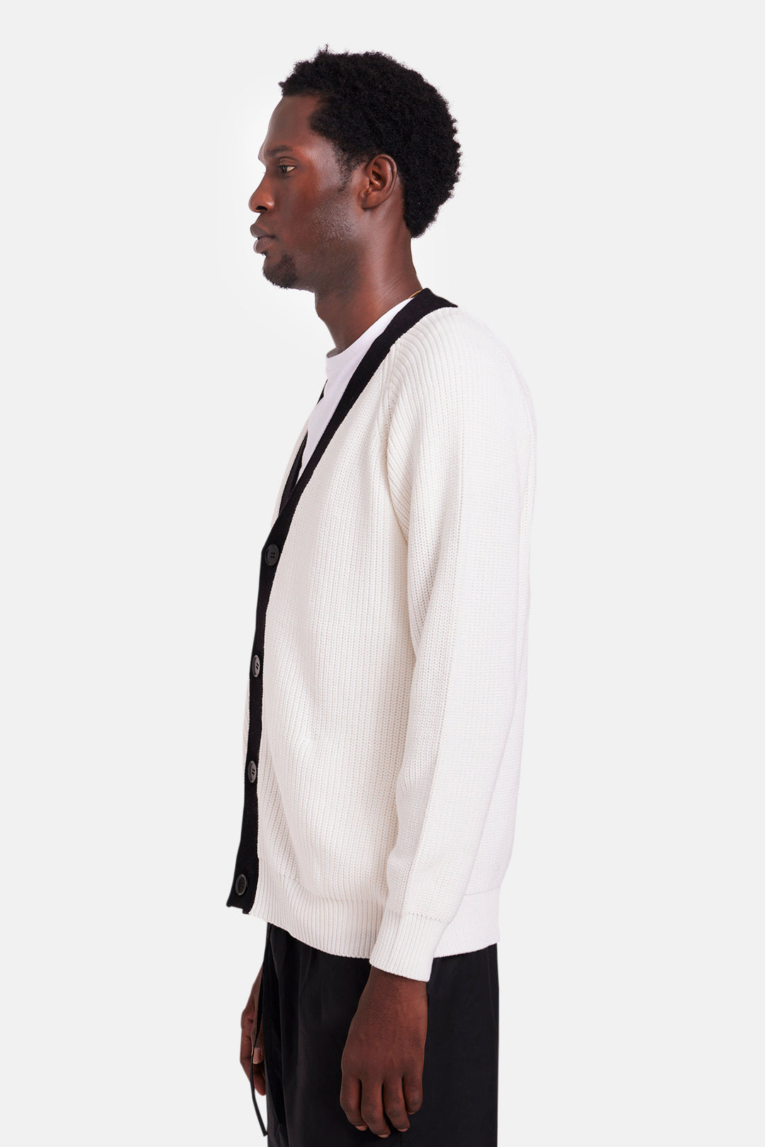 BK Ribbed Combo Cardigan Ivory/Black