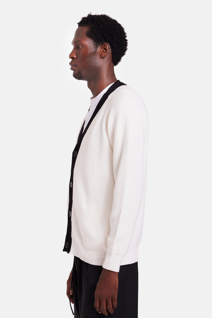 BK Ribbed Combo Cardigan Ivory/Black