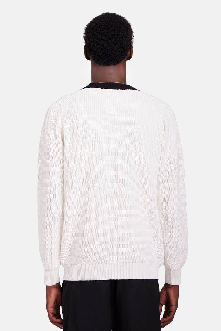 BK Ribbed Combo Cardigan Ivory/Black