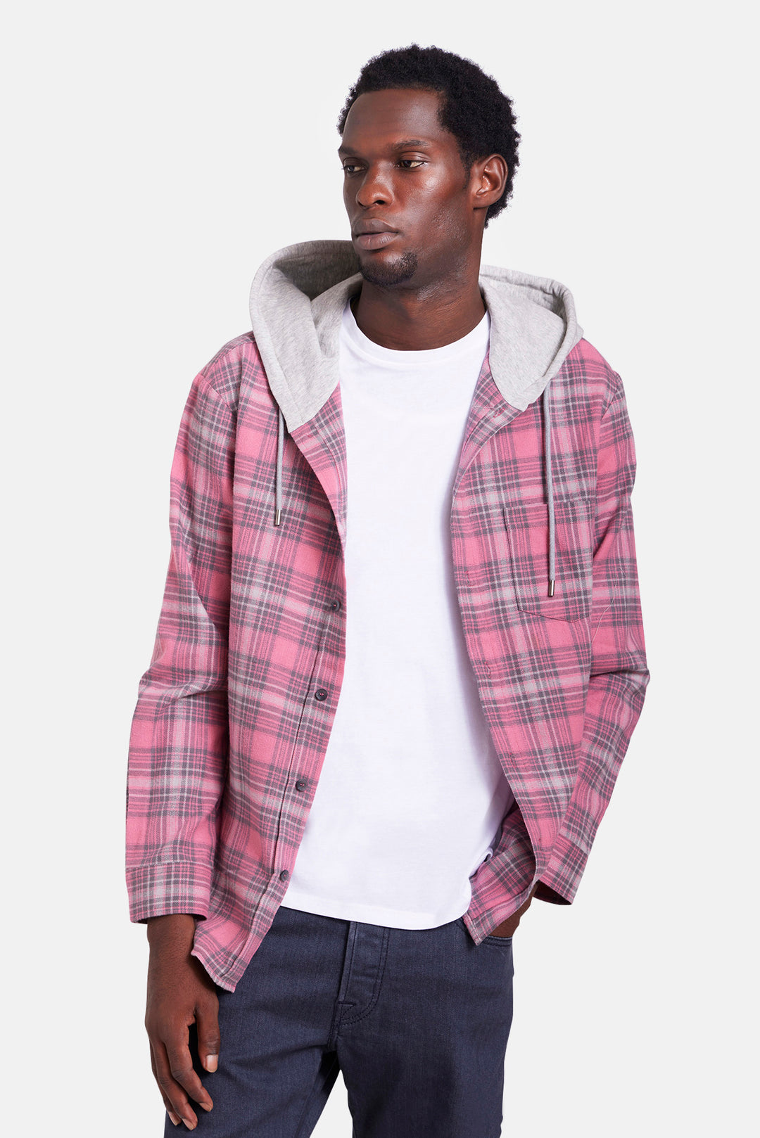 Dylan Flannel Pink Plaid w/Grey Hood