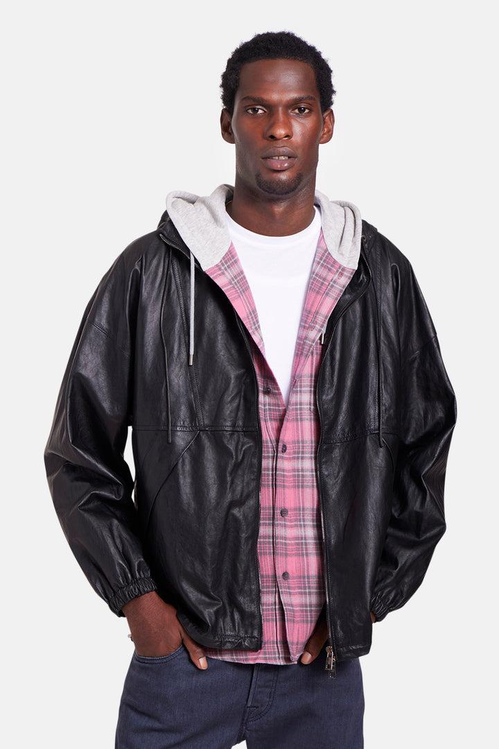Leather Hooded Jacket Black