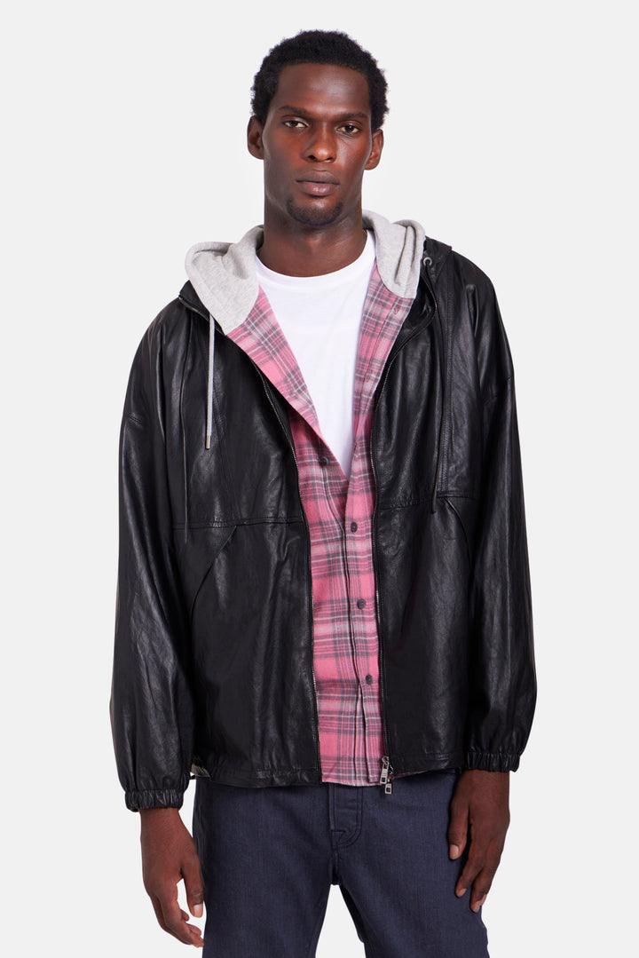 Leather Hooded Jacket Black