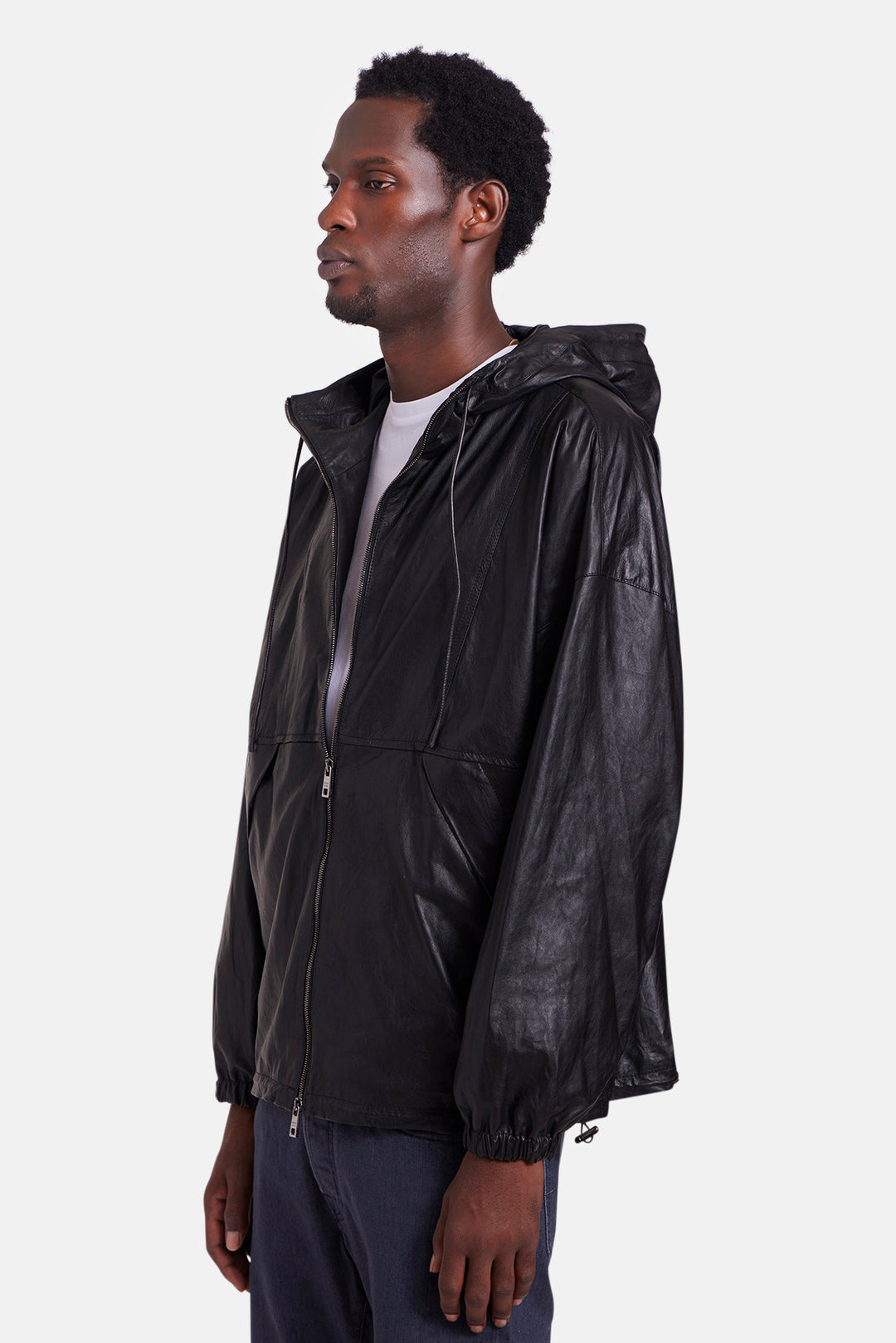 Leather Hooded Jacket Black