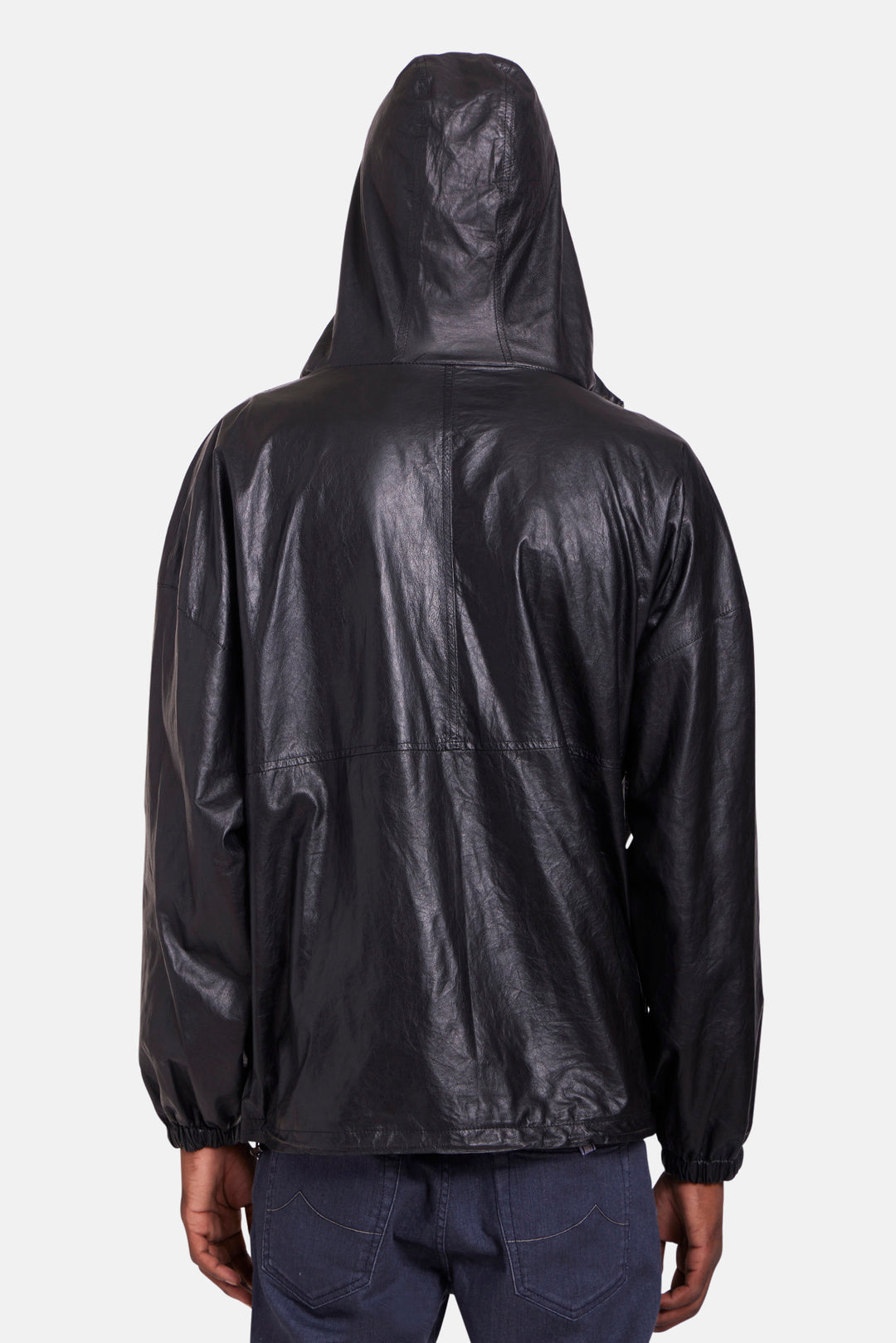 Leather Hooded Jacket Black