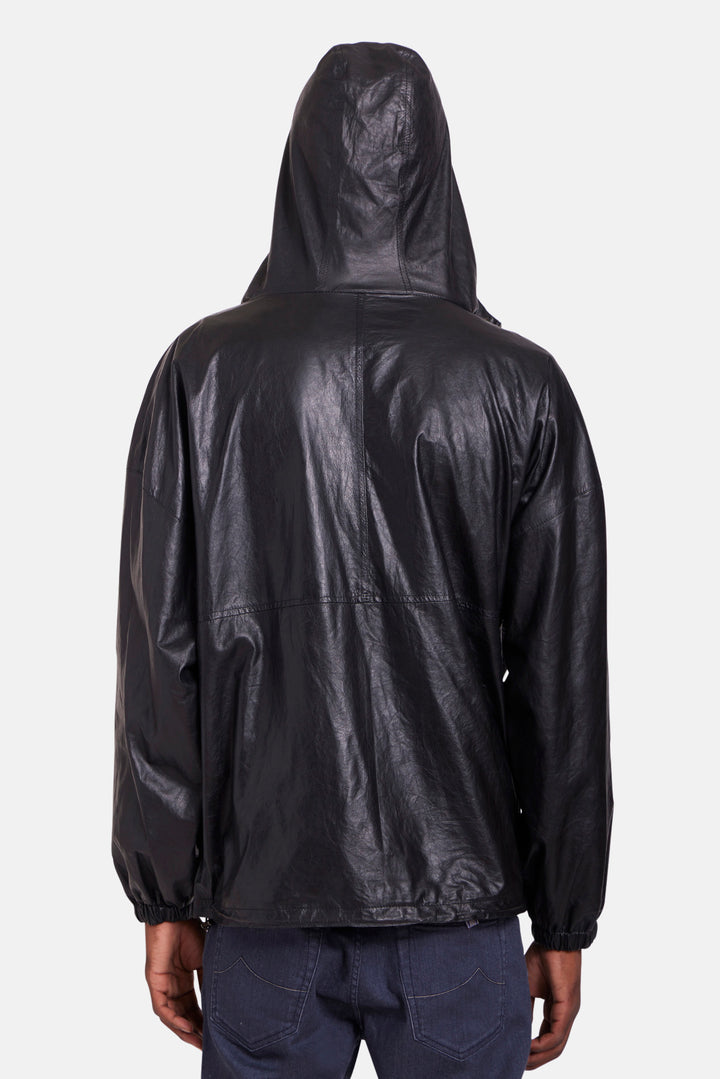 Leather Hooded Jacket Black