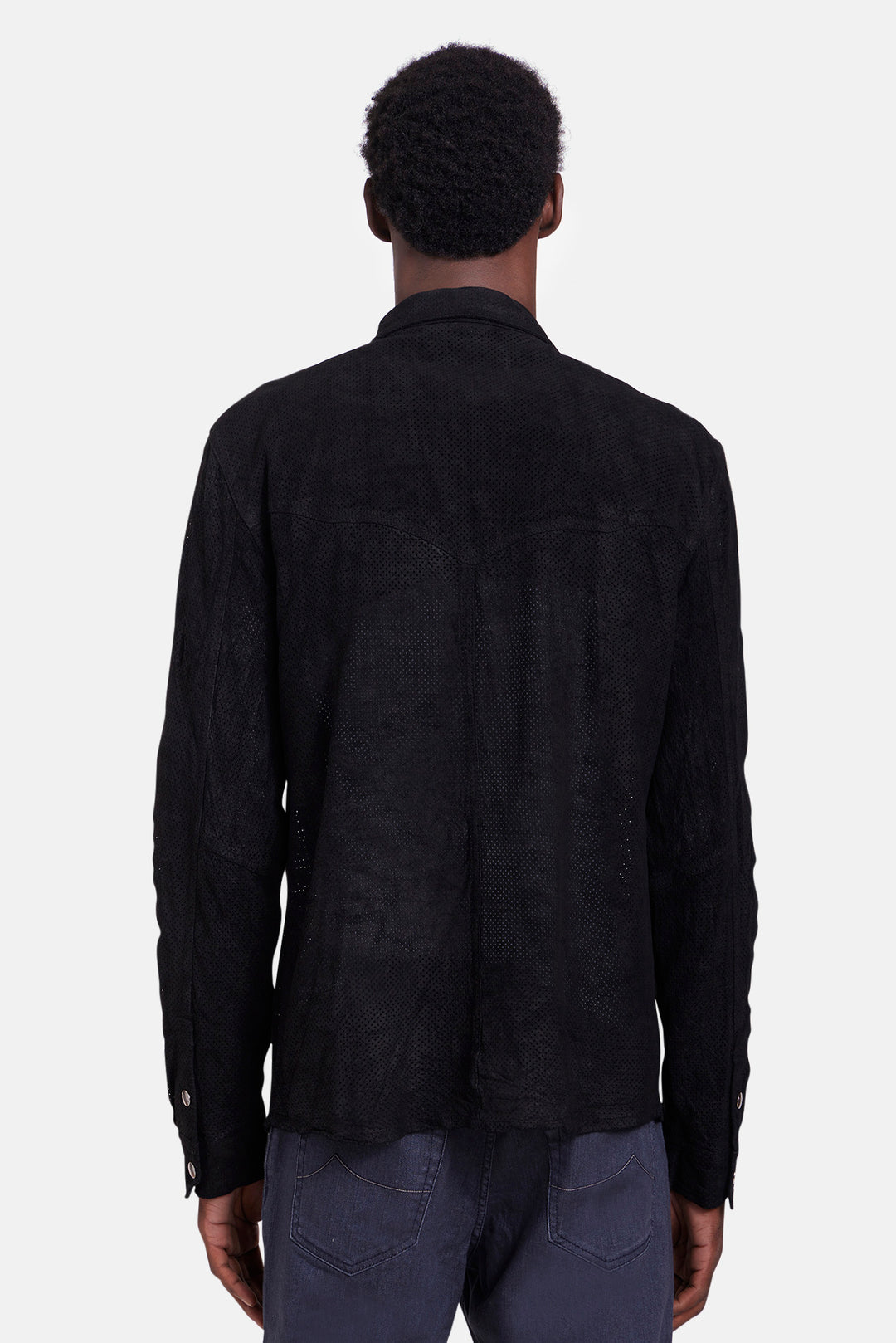 Leather Perforated Western Shirt Black