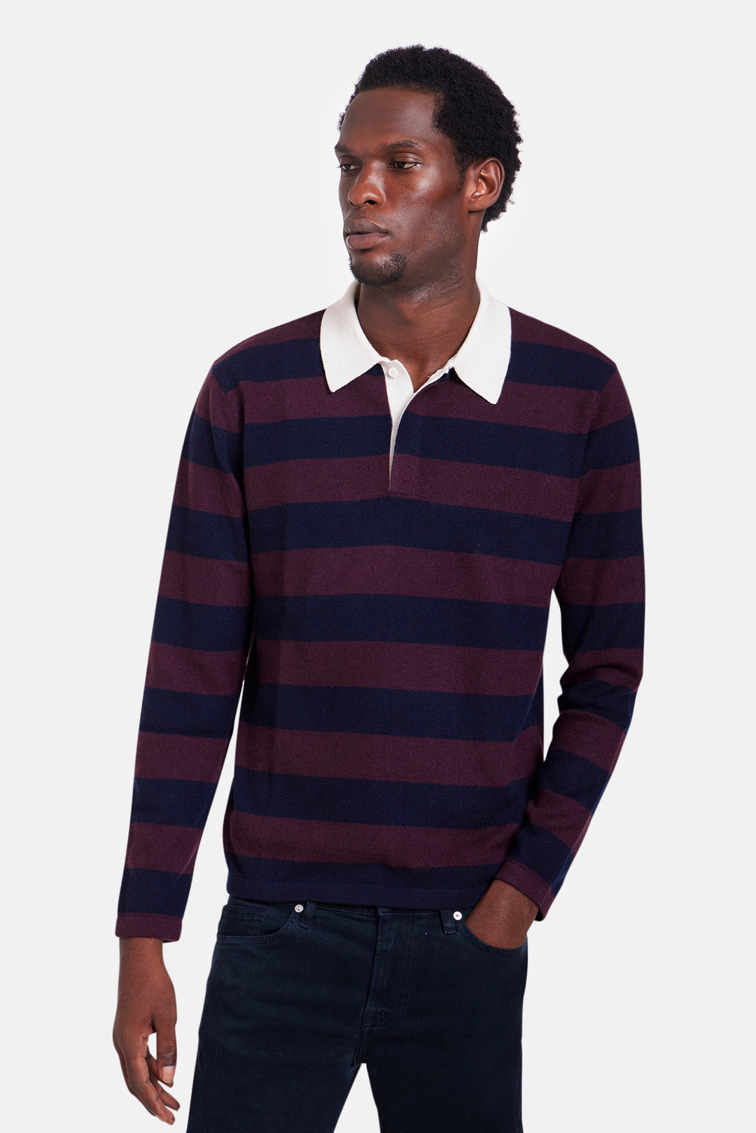 Cashmere Striped Rugby Navy/Wine