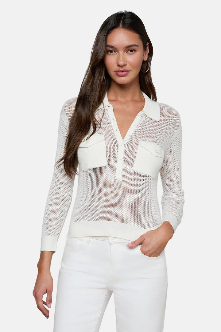 Carine Pointelle Collared Sweater Ivory