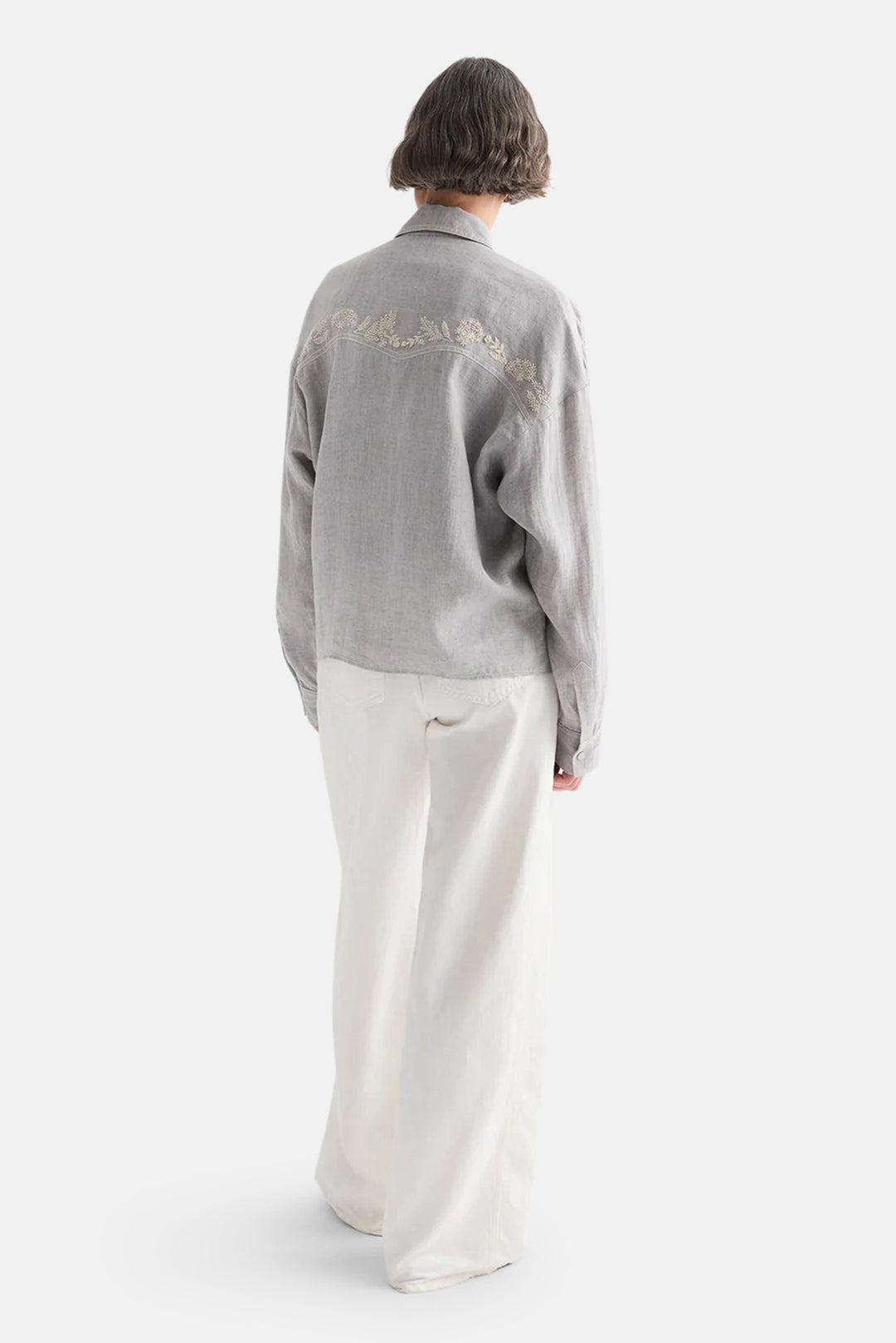 Carter Shirt w/ French Knots in Delave Linen Light Heather Grey
