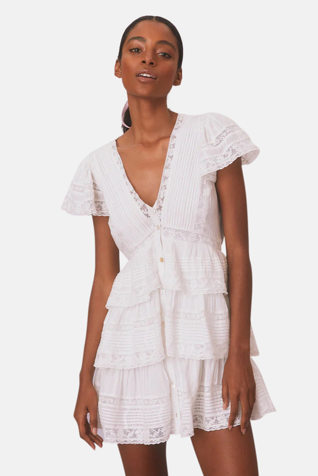 Binselle Flutter Sleeve Mini Dress True White Binselle Flutter Sleeve Mini Dress True White