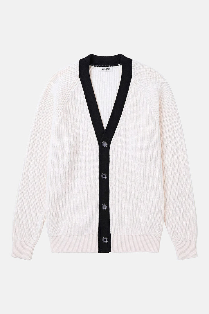 BK Ribbed Combo Cardigan Ivory/Black