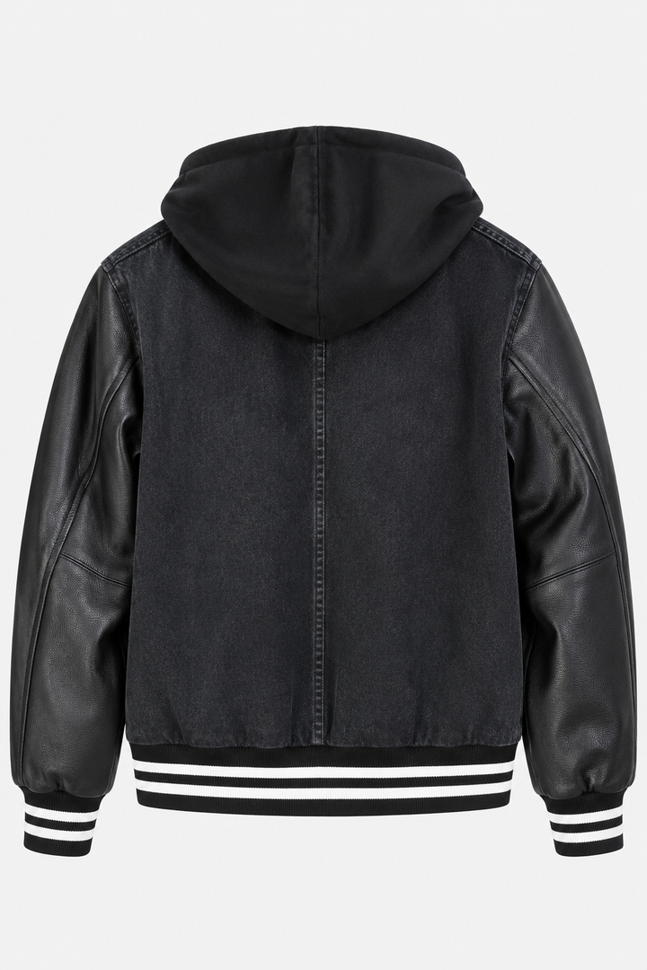 Paris Hooded Varsity Jacket Black