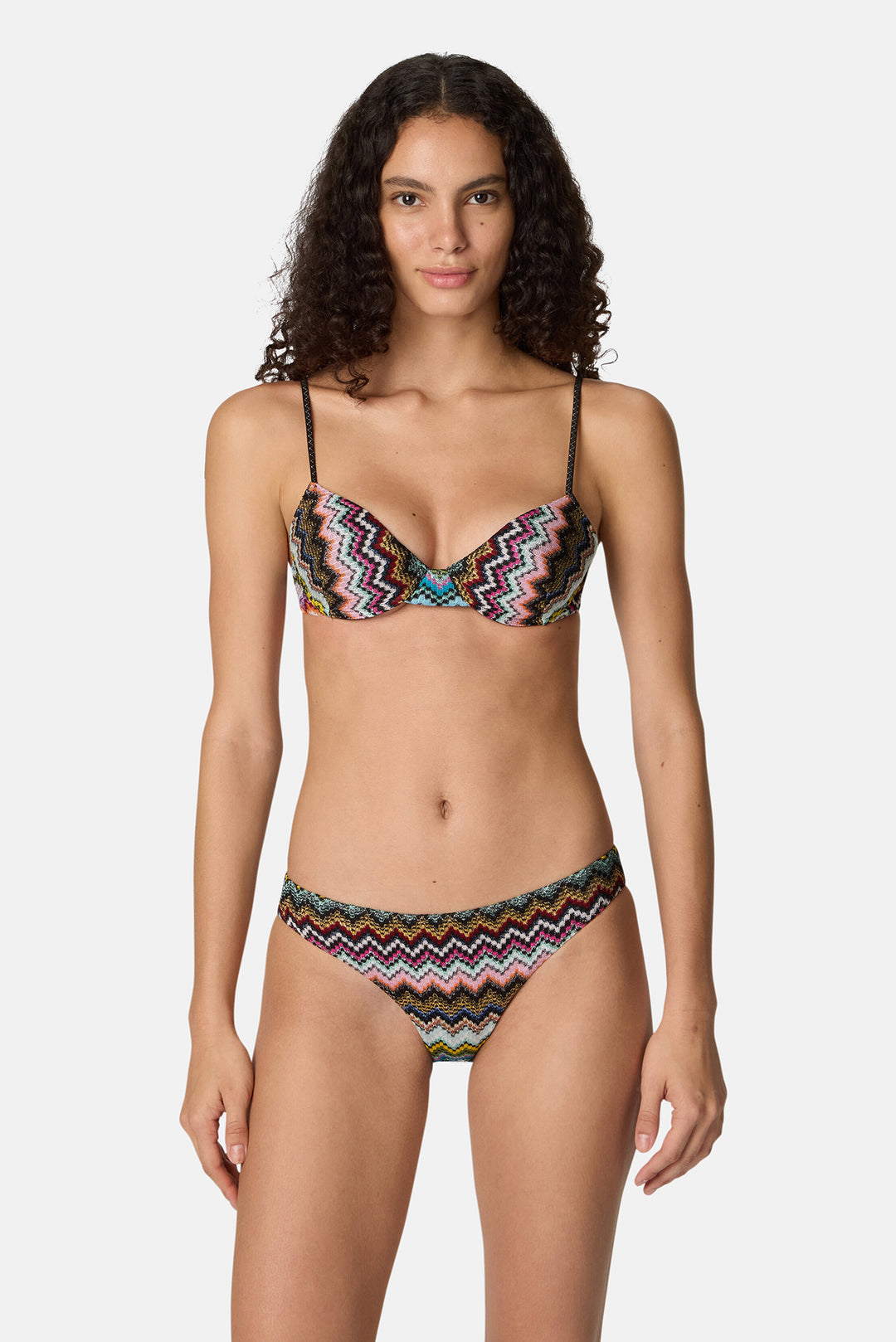 Balcony bikini zigzag pixel-effect pattern Black & Multicoloured