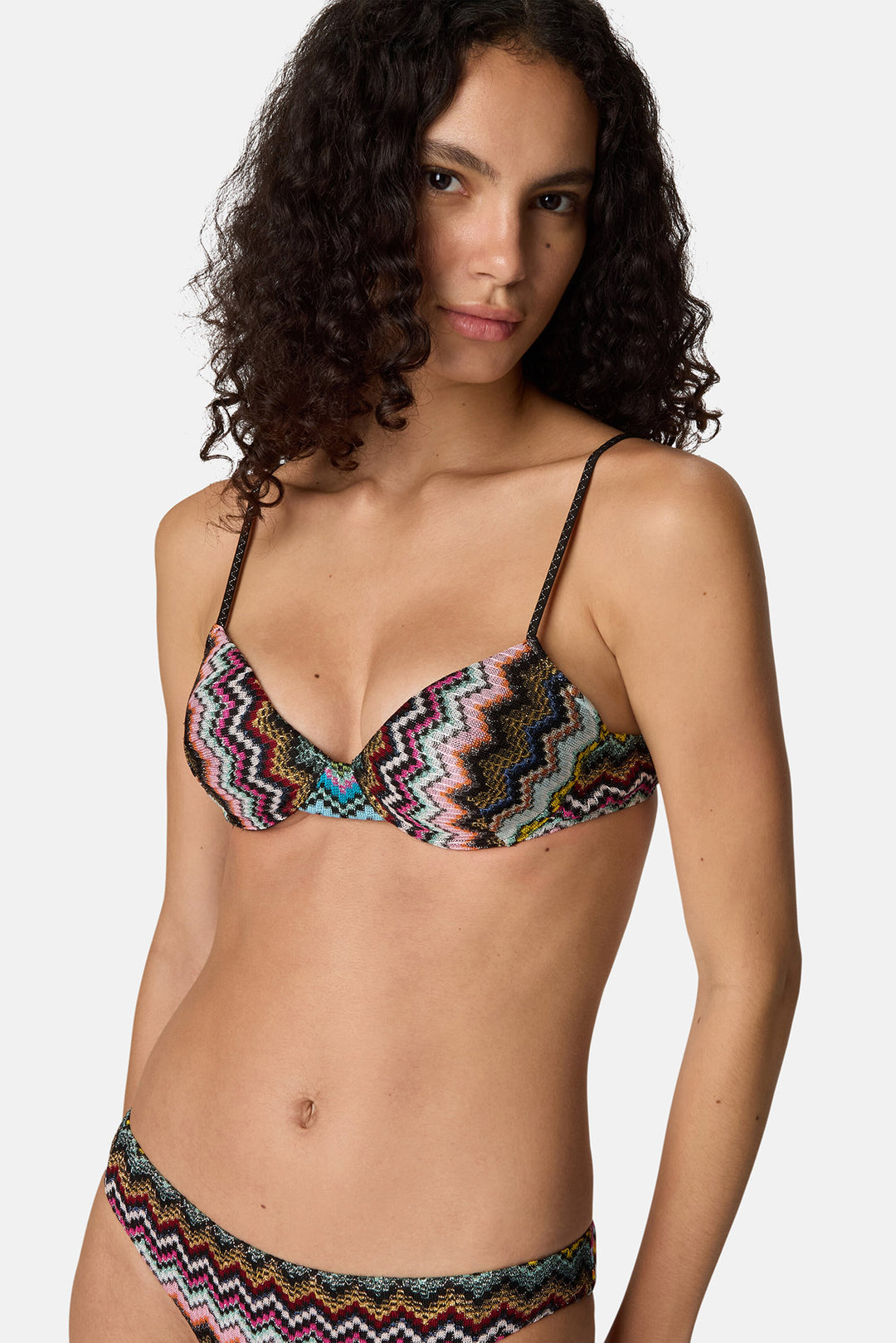 Balcony bikini zigzag pixel-effect pattern Black & Multicoloured