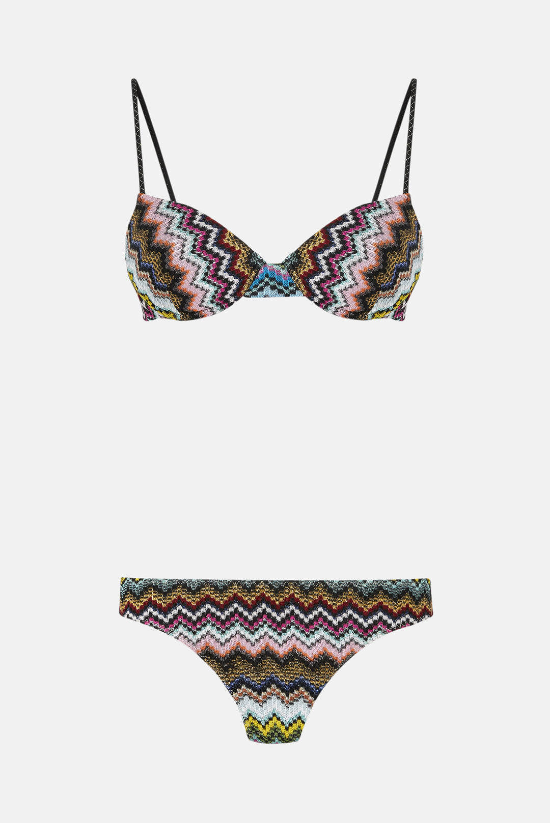 Balcony bikini zigzag pixel-effect pattern Black & Multicoloured
