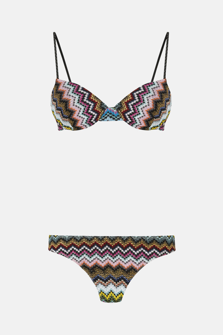 Balcony bikini zigzag pixel-effect pattern Black & Multicoloured