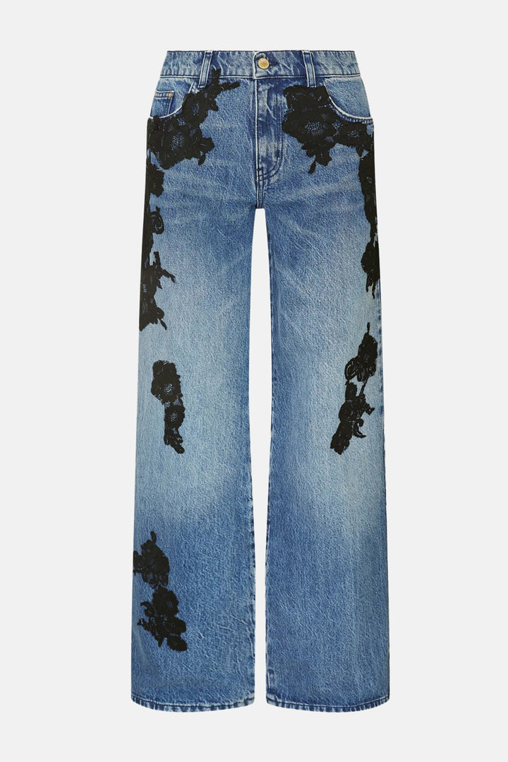 Bambie Lace Appliqué Jeans Heirloom Indigo