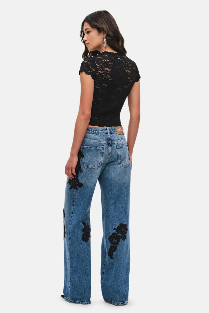 Bambie Lace Appliqué Jeans Heirloom Indigo