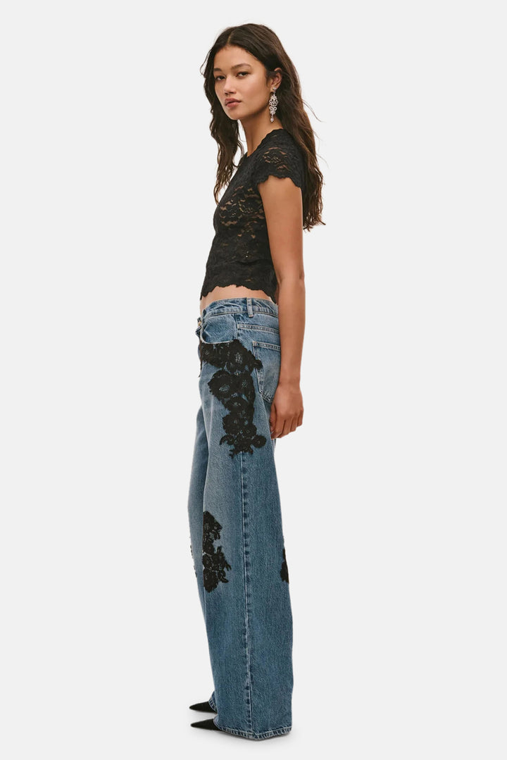 Bambie Lace Appliqué Jeans Heirloom Indigo