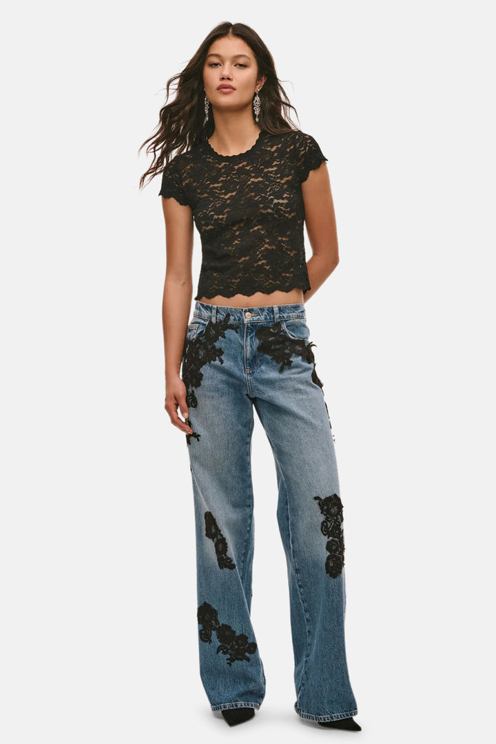 Bambie Lace Appliqué Jeans Heirloom Indigo