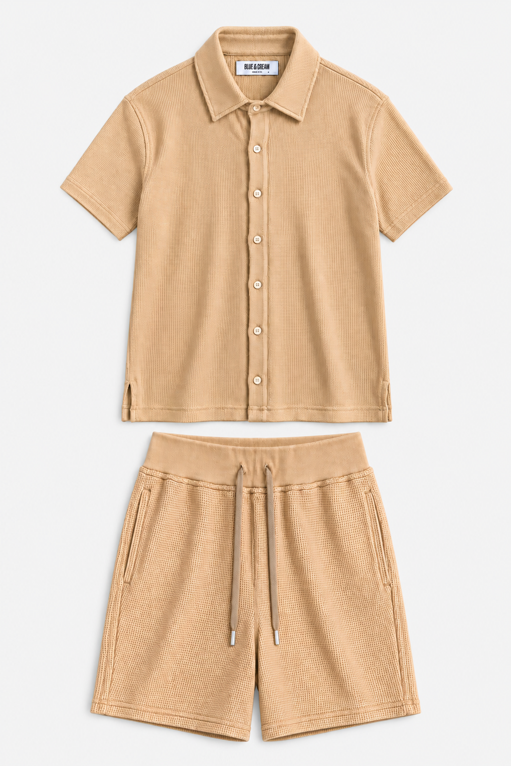 Waffle SS Button Up Shirt Sand