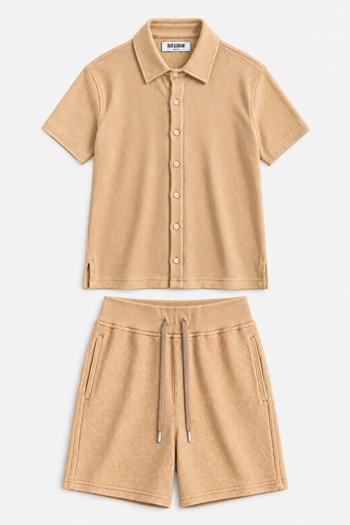 Waffle SS Button Up Shirt Sand