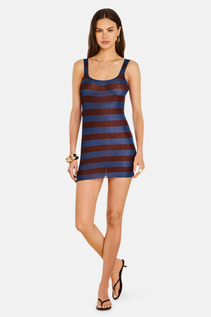 Benni Metallic Knit Mini Dress Rust / Navy