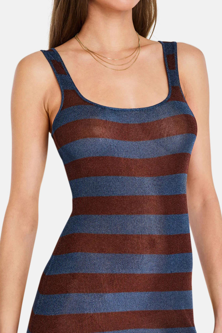 Benni Metallic Knit Mini Dress Rust / Navy