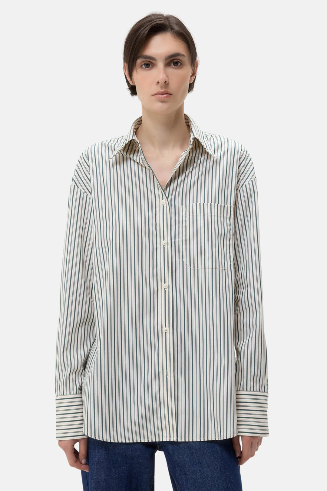 Big Joe Shirt in Ivory/Cilantro Stripe