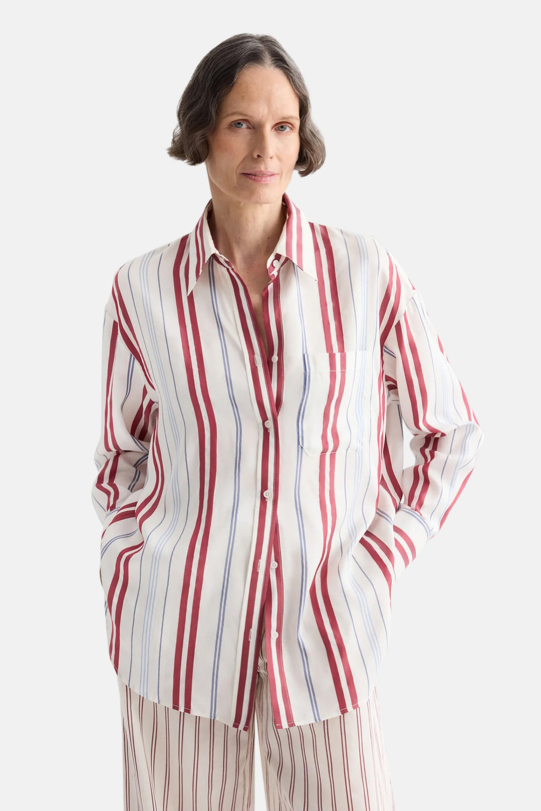 Big Joe Shirt in Silk Stripe Ivory / Blue / Wine