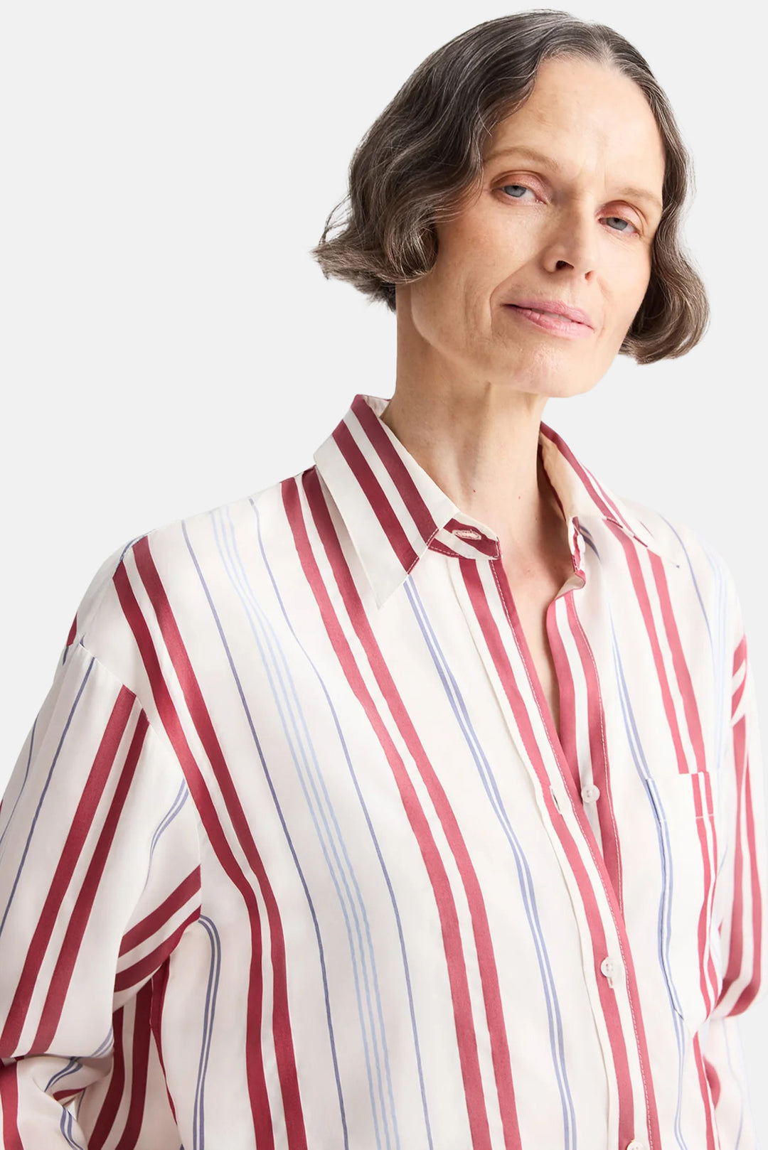 Big Joe Shirt in Silk Stripe Ivory / Blue / Wine