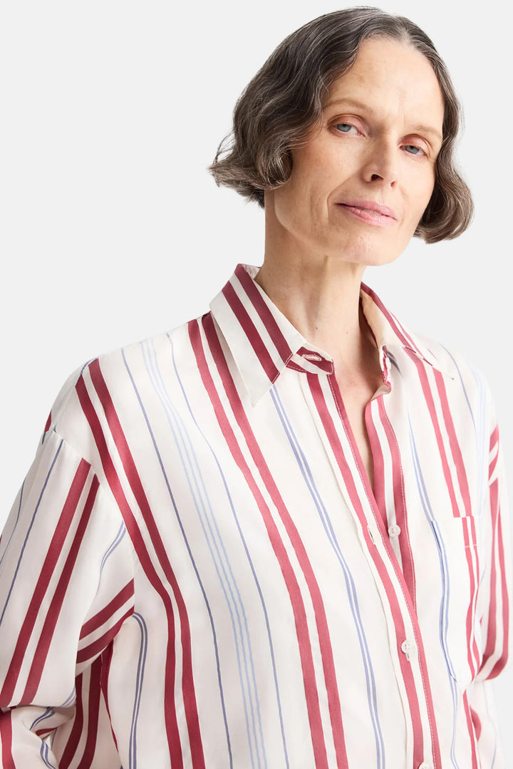 Big Joe Shirt in Silk Stripe Ivory / Blue / Wine