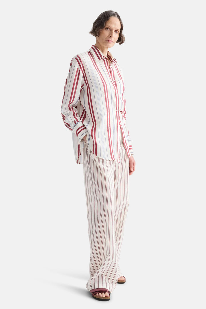 Big Joe Shirt in Silk Stripe Ivory / Blue / Wine
