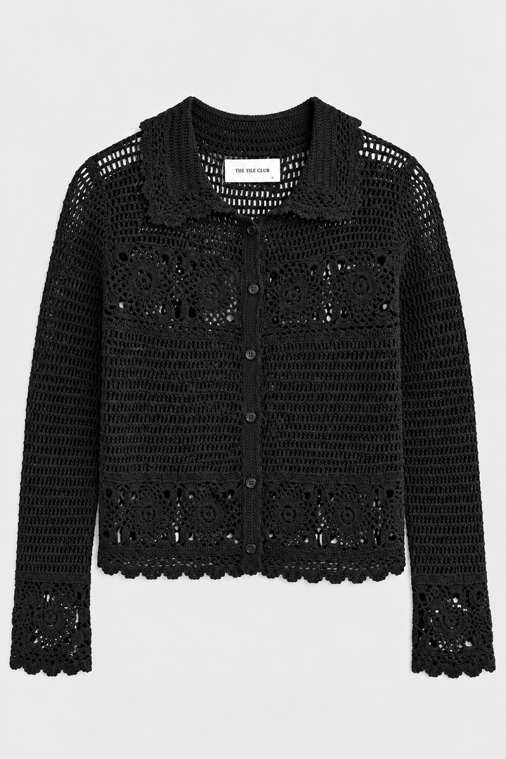 Felicity Crochet Cardigan Black