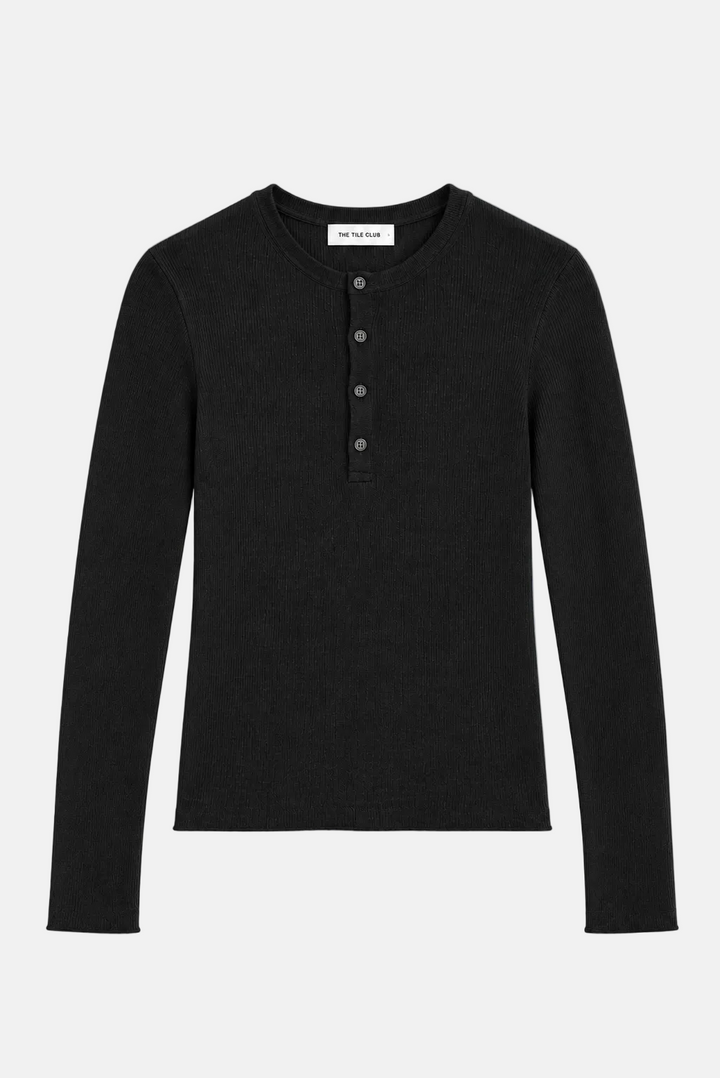 Sylvia Cashmere Henley Sweater Black