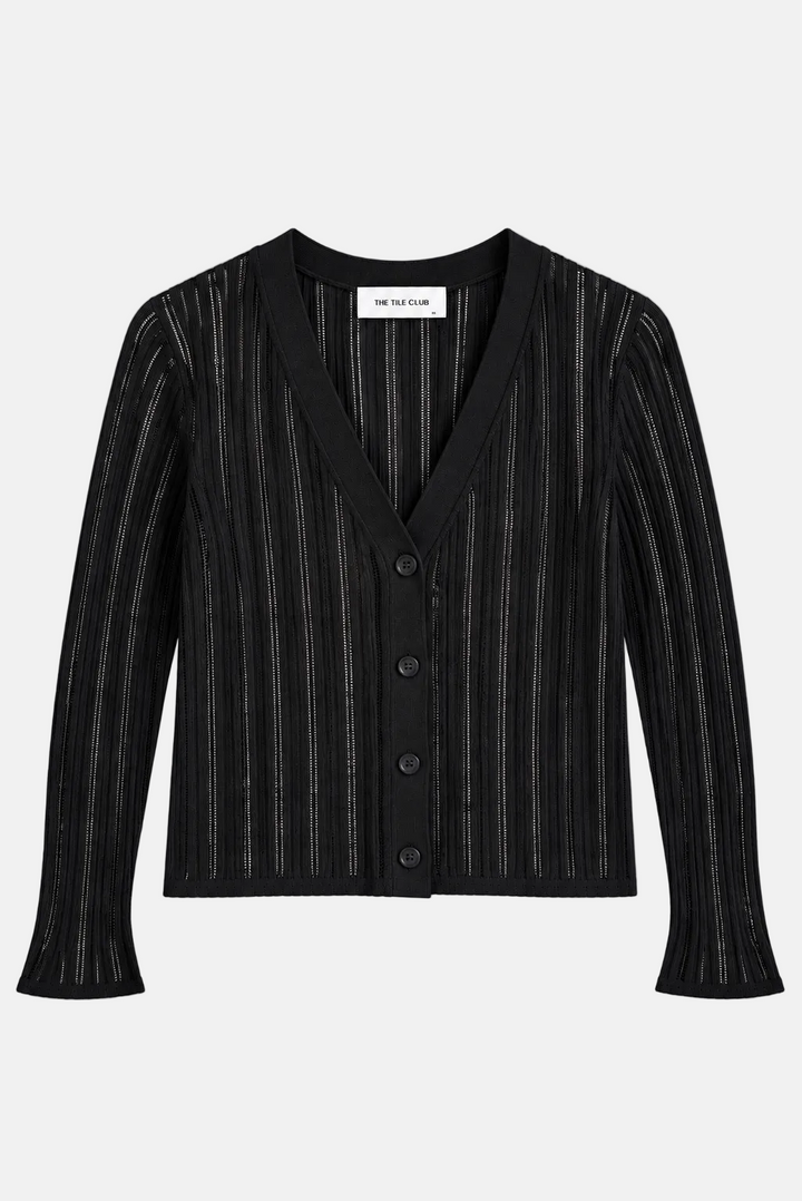Monica Drop Needle Pointelle Cardigan Black