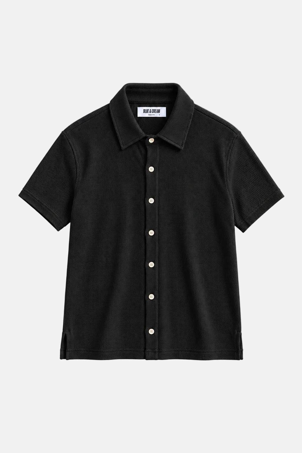 Waffle SS Button Up Shirt Black