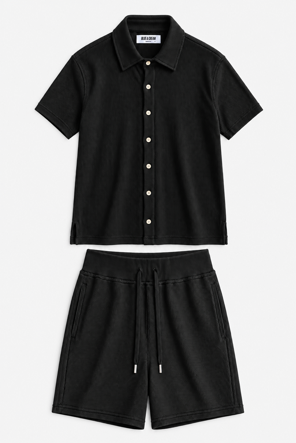 Waffle SS Button Up Shirt Black