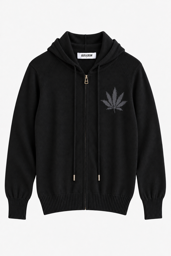 Leaf Intarsia Zip Black Lead/Lava