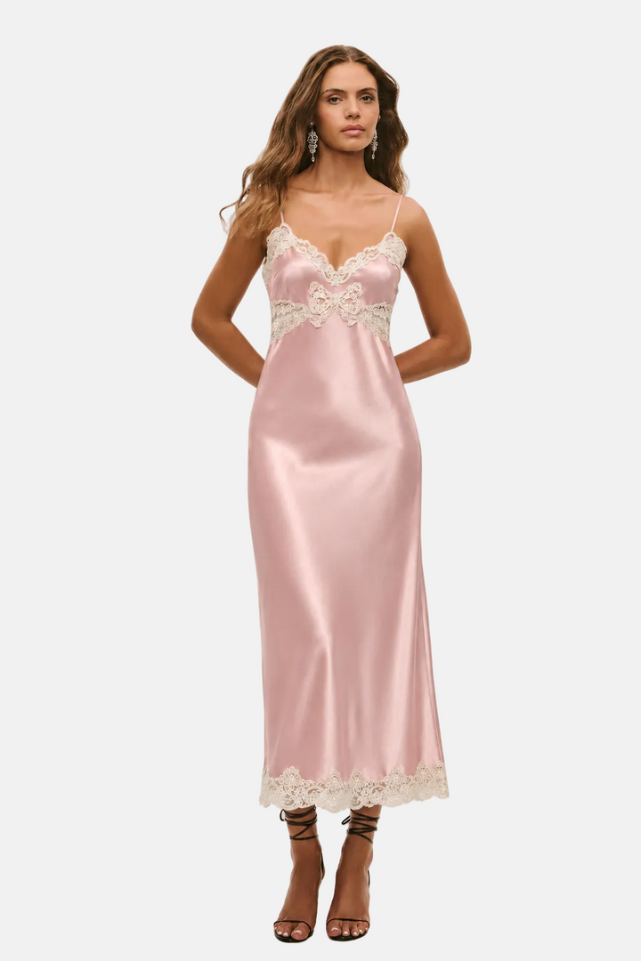 Lomira Lace Bow Maxi Dress Pink