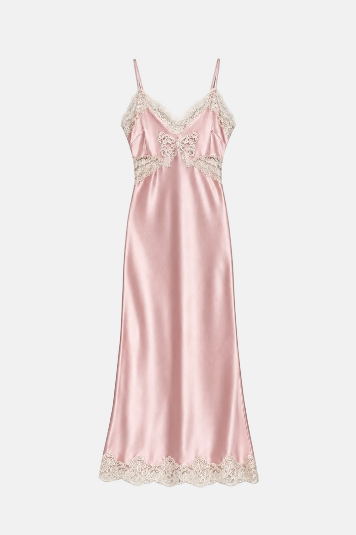 Lomira Lace Bow Maxi Dress Pink