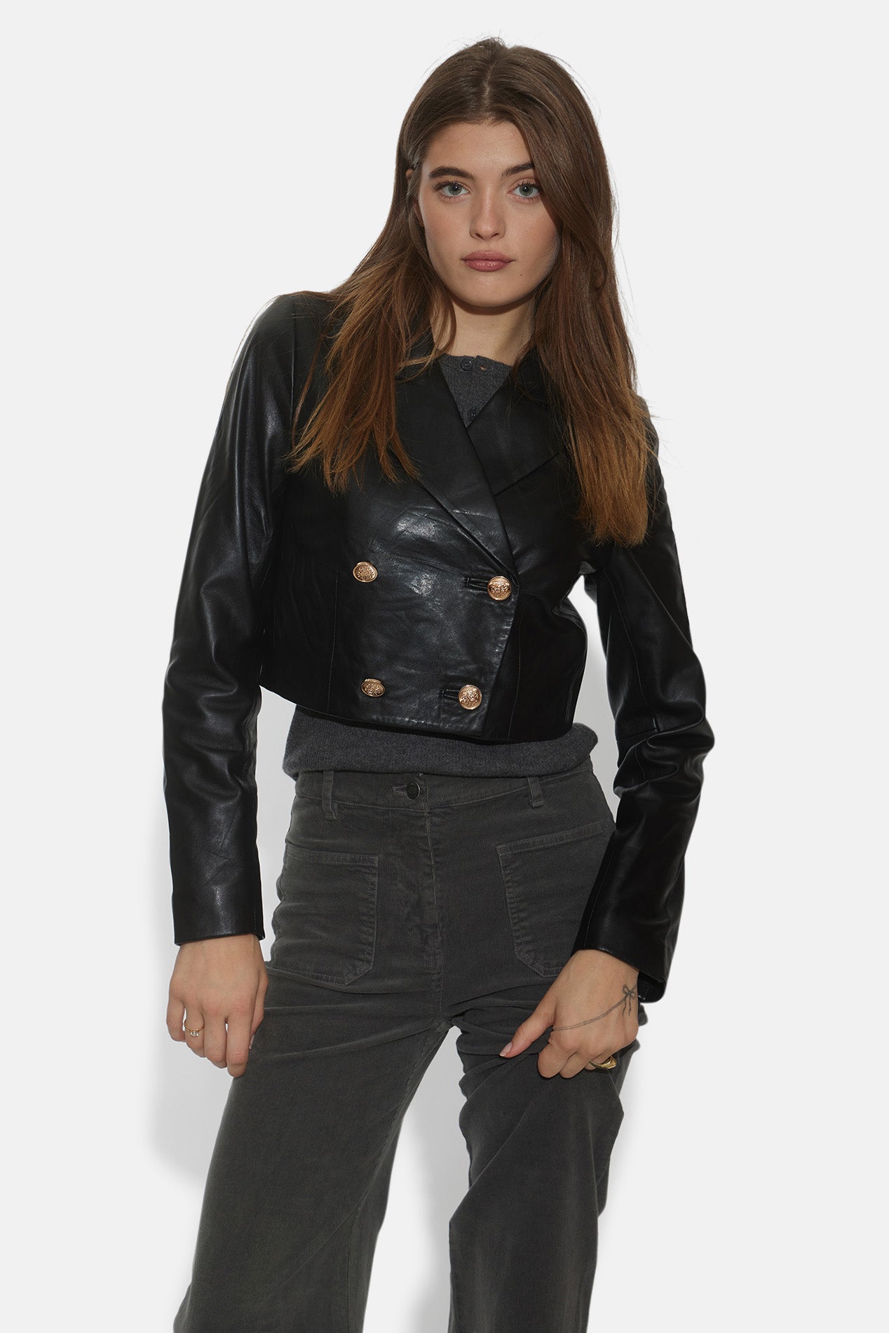 Diante 【CROPPED BOA MOUTON JACKET】 CAMI NYC Boa Cropped Leather Jacket Black – blueandcream