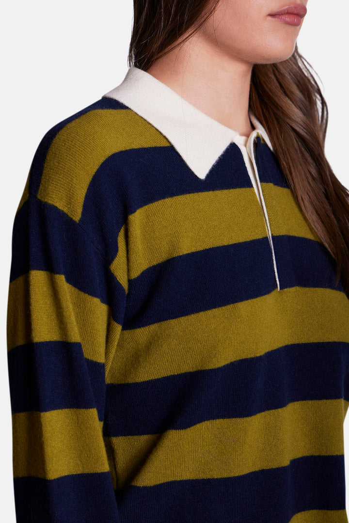 Bonnie Rugby Cropped Cashmere Sweater Green/Navy